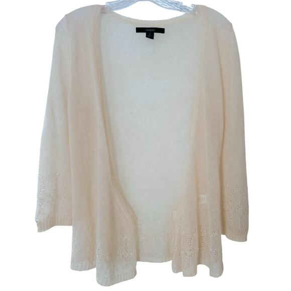 Express Pearl-Embellished Mohair Cardigan Women's M Cream Delicate 3/4 Sleeve - Picture 1 of 8